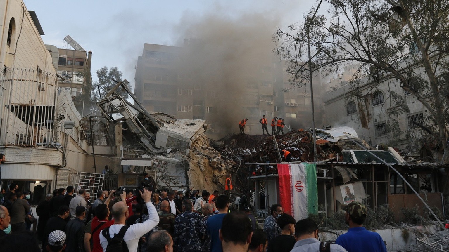 epa11254841 Destruction at the site of an airstrike next to the Iranian consulate in Damascus, Syria, 01 April 2024. According to the Syrian Arab News Agency SANA, Israel on 01 April launched an airst ...