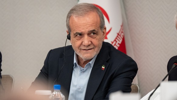 FILE - President of Iran Masoud Pezeshkian takes questions from the media during a news conference in New York on Sept. 26, 2025. (AP Photo/Angelina Katsanis, File)
Masoud Pezeshkian
