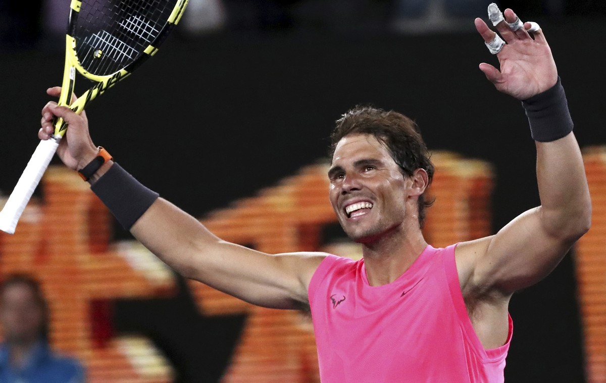 Spain's Rafael Nadal celebrates after defeating Federico Delbonis of Argentina in second round singles match at the Australian Open tennis championship in Melbourne, Australia, Thursday, Jan. 23, ...