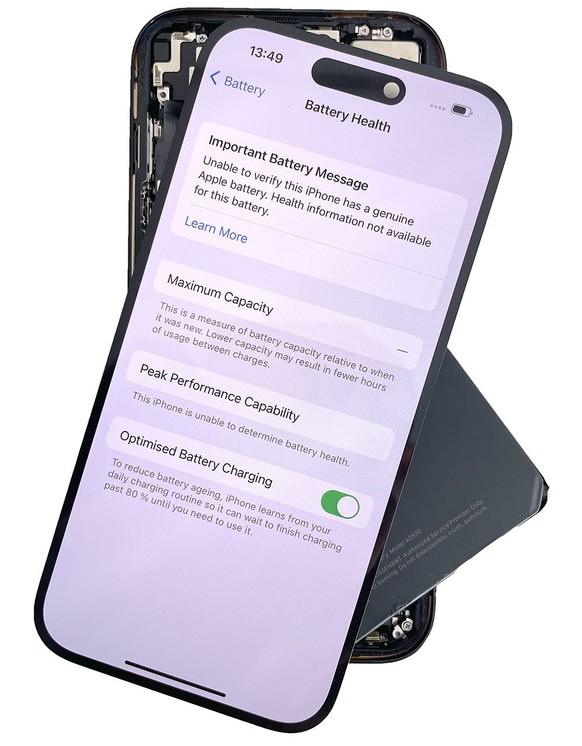 iFixit-Screenshot zeigt Fehlermeldung bei iPhone 14 Pro Max.