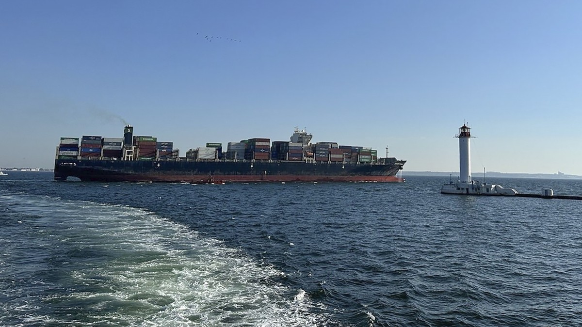 In this photo provided by Ukraine's Infrastructure Ministry Press Office, container ship Joseph Schulte (Hong Kong flag) leaves the port of Odesa to proceed through the temporary corridor establi ...