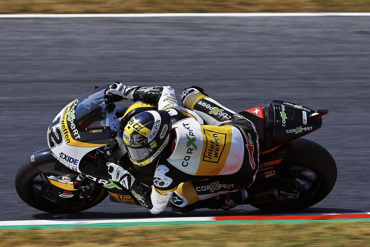 epa06018720 Swiss Moto2 rider Thomas Luthi of the CarXpert Interwetten team in action during the first training session of the Motorcycling Grand Prix of Catalonia at Montmelo racetrack near Barcelona ...
