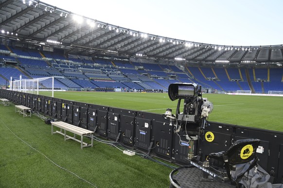 A view of the Rome Olympic Stadium prior to the Serie A soccer match between Lazio and Torino, Tuesday, March 2, 2021. Lazio walked out into Stadio Olimpico for its Serie A match on Tuesday even thoug ...