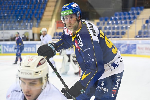 Davos&#039; Joe Thornton, beim Eishockey-Qualifikationsspiel der National League zwischen dem HC Davos und Geneve Servette HC, am Samstag, 14. November 2020, im Eisstadion in Davos. (KEYSTONE/Gian Ehr ...