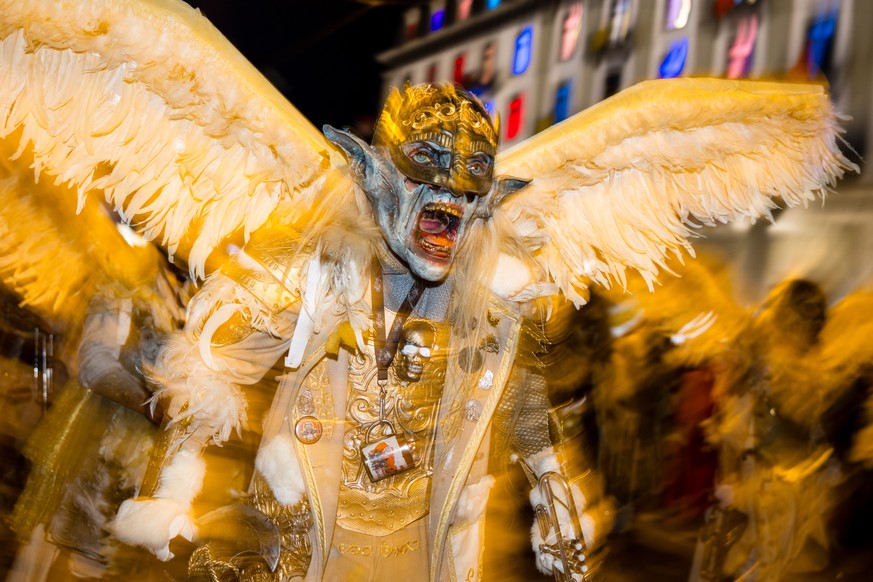 Masked brass and percussion carnival bands parade through the streets during the Monstercorso, the grand finale of the carnival, on Shrove Tuesday, March 4, 2025 in Lucerne, Switzerland. (KEYSTONE/Phi ...