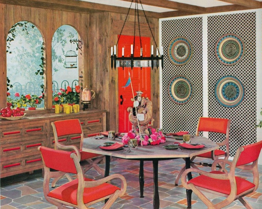 Illustration depicting a Retro dinning area from the Amstrong Book of Interior Decoration. Dated 1962. (Photo by: Photo 12/Universal Images Group via Getty Images)