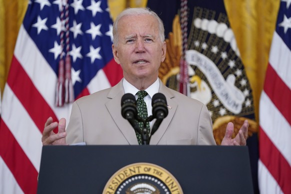 President Joe Biden speaks about the July jobs report during an event in the East Room of the White House, Friday, Aug. 6, 2021, in Washington. (AP Photo/Evan Vucci)
Joe Biden