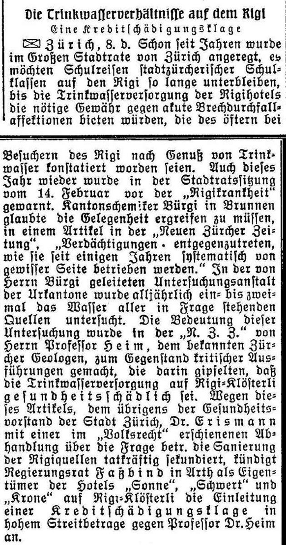 Artikel von 1914 in der Zeitung «Der Bund» über die Rigikrankheit und die Ankündigung einer Kreditschädigungsklage gegen Albert Heim.
https://www.e-newspaperarchives.ch/?a=d&amp;d=DBB19140410-01.2.18& ...