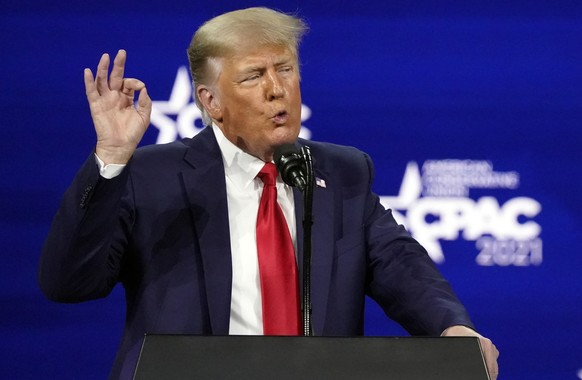 Former president Donald Trump speaks at the Conservative Political Action Conference (CPAC) Sunday, Feb. 28, 2021, in Orlando, Fla. (AP Photo/John Raoux)