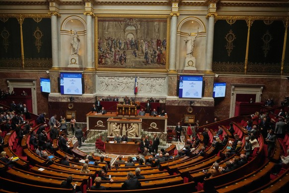 Scoreboards at the National Assembly show the results of a no-confidence motion vote on French Prime Minister Sébastien Lecornu&#039;s government in Paris, Thursday, Oct. 16, 2025. (AP Photo/Thibault  ...