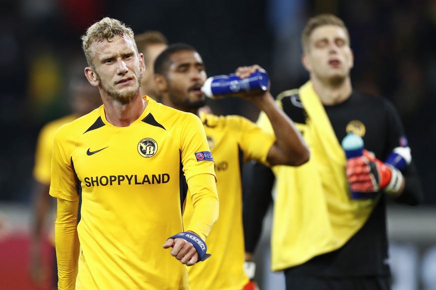 Young Boys&#039; Fabian Lustenberger reacts after the UEFA Champions League playoff match between Switzerland&#039;s BSC Young Boys Bern and Serbia?s Red Star Belgrade, at the Stade de Suisse Stadium  ...