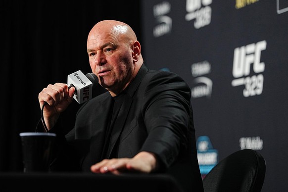 LAS VEGAS, NEVADA - JULY 11: Dana White addresses the media after the UFC 329 event at T-Mobile Arena on July 11, 2026 in Las Vegas, Nevada. (Photo by Chris Unger/Zuffa LLC)