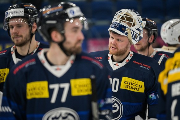 Ambri&#039;s goalkeeper Janne Juvonen after the penalty shoot, during the preliminary round game of National League 2022/23 between HC Ambri Piotta against HC Geneve-Servette at the Gottardo Arena in  ...