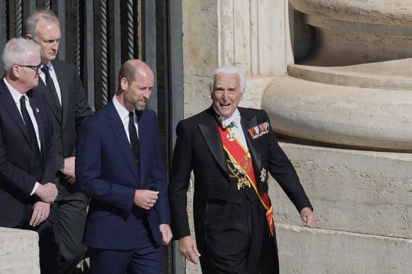 Britain's Prince William, center, arrives for the funeral of Pope Francis in St. Peter's Square at the Vatican, Saturday, April 26, 2025. (AP Photo/Gregorio Borgia)
Vatican Pope