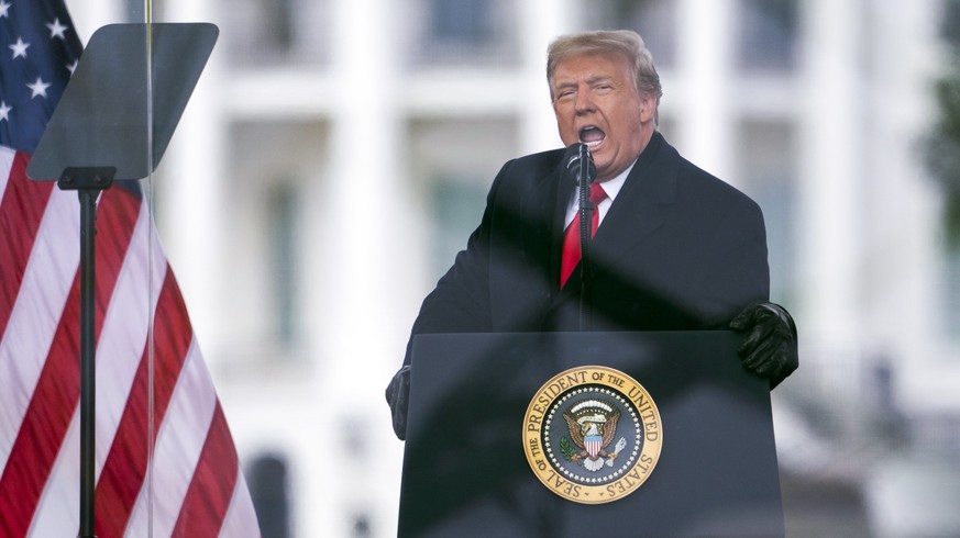 FILE - President Donald Trump speaks during a rally protesting the electoral college certification of Joe Biden as President in Washington on Jan. 6, 2021. Former President Donald Trump turned to the  ...