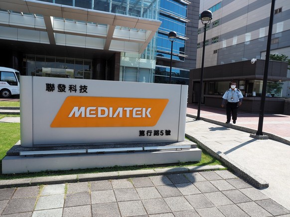 epa08439735 (FILE) - View of the company logo outside the headquarters of Taiwanese semiconductor firm MediaTek Inc. in Hsinchu, Taiwan, 15 May 2020 (reissued 23 May 2020). According to Japan&#039;s N ...