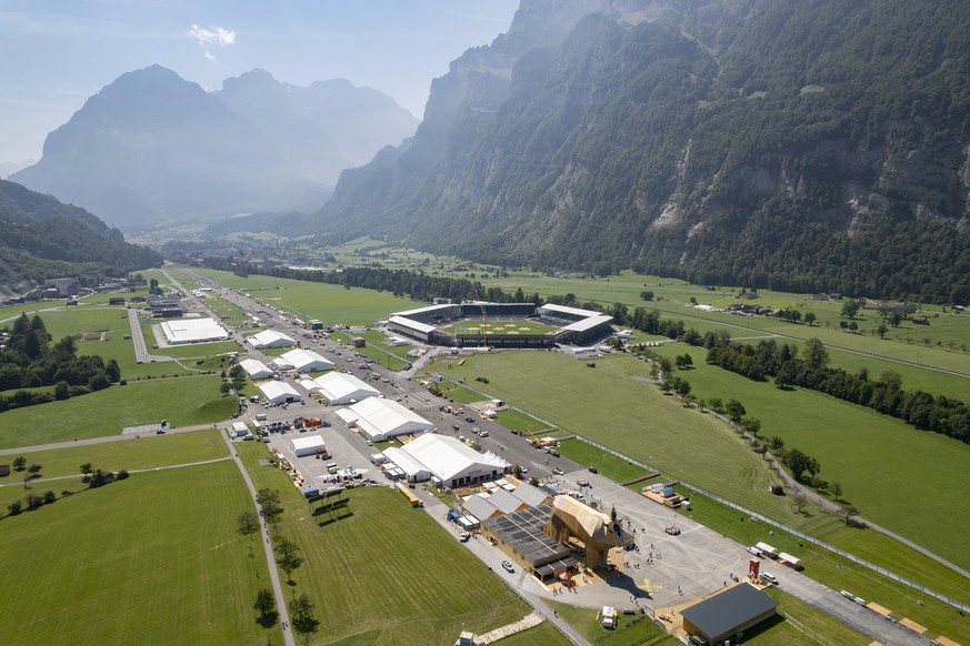 Die Arena des Eidgenoessischen Schwing- und Aelplerfestes 2025 Glarnerland+, am Montag, 18. August 2025, in Mollis. (KEYSTONE/Gian Ehrenzeller)