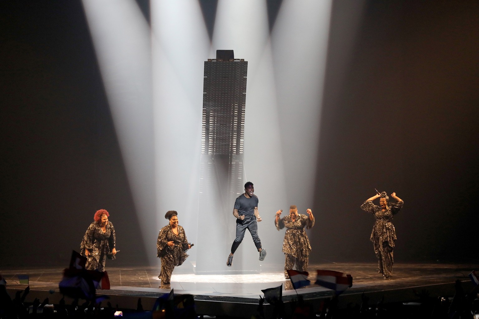 epa07576921 Contestant John Lundvik of Sweden performs during the Second Semi-Final of the 64th annual Eurovision Song Contest (ESC) at the Expo Tel Aviv, in Tel Aviv, Israel, 16 May 2019. The Grand F ...