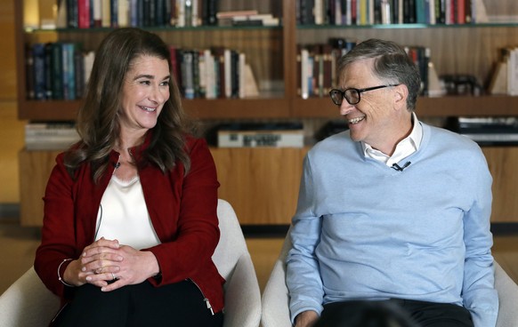 In this Feb. 1, 2019, Bill and Melinda Gates look toward each other and smile while being interviewed in Kirkland, Wash. The couple, whose foundation has the largest endowment in the world, are pushin ...
