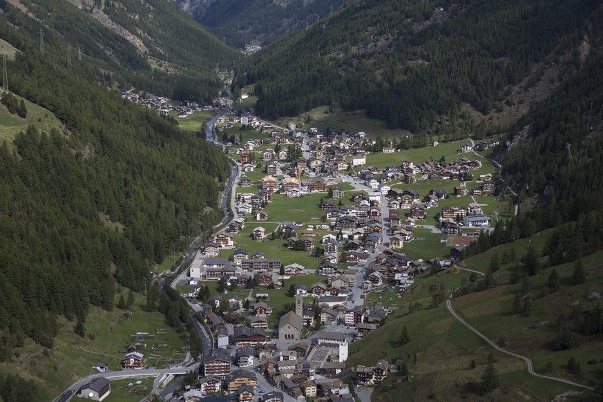 The village just below the Trift Glacier in Saas-Grund, Valais, Switzerland, Sunday, September 10, 2017. Two third of the fast moving ice zone of the Trift Glacier fell down over night. The population ...