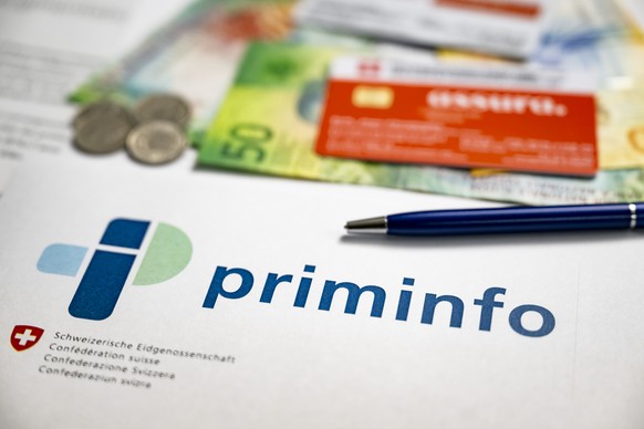 Une illustration pour la hausse des primes d&#039;assurance-maladie, montre le logo de &quot;Priminfo&quot;, le site de la Confederation qui permet le calcul des primes suite a l&#039;annonce par le D ...