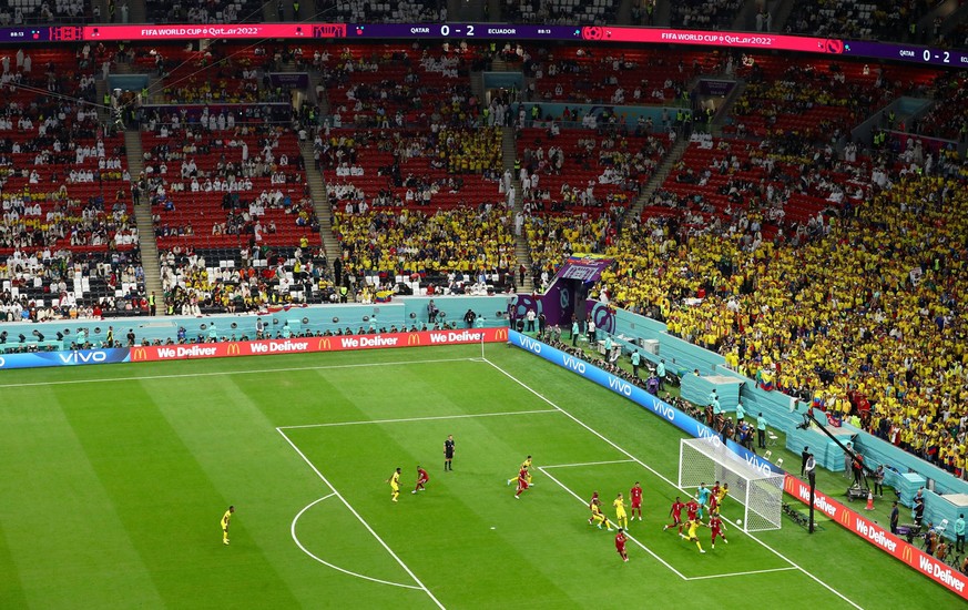 Mandatory Credit: Photo by Kieran McManus/Shutterstock 13625667dj A general view of match action as rows of empty seats can be seen inside the Al Bayt Stadium Qatar v Ecuador, FIFA World Cup, WM, Welt ...