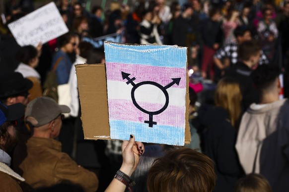 Manifa Feminist March In Krakow, Poland Transgender symbol is seen on a banner during an annual Manifa march in Krakow, Poland on March 18, 2023. This year s 18th edition of Krakow s Manifa was held u ...