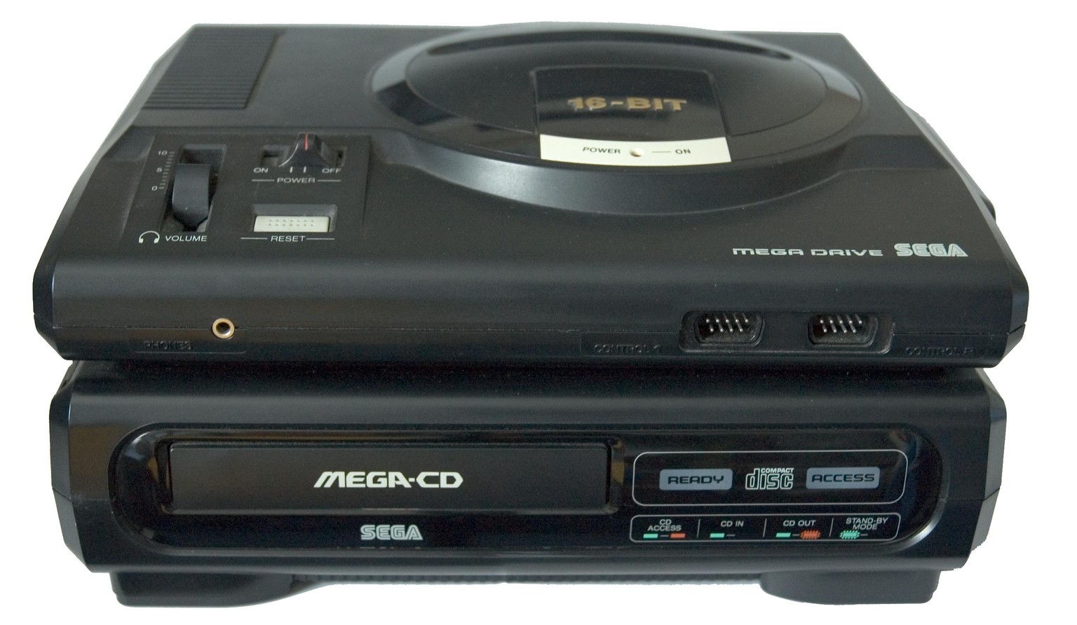 Die erste Version des Sega Mega-CD wurde unterhalb der Spielkonsole Mega Drive befestigt.