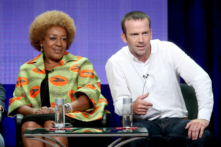 BEVERLY HILLS, CA - JULY 17: Actors C. C. H. Pounder (L) and Lucas Black speak onstage at the &quot;NCIS: New Orleans&quot; panel during the CBS Network portion of the 2014 Summer Television Critics A ...