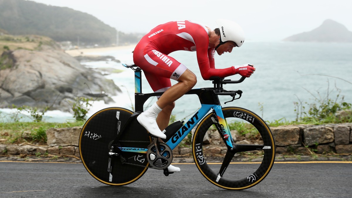 Georg Preidler of Austria competes in the men's road cycling individual time trial at the 2016 Summer Olympics in Rio de Janeiro, Brazil, Wednesday, Aug. 10, 2016. (Bryn Lennon/Pool Photo via AP)