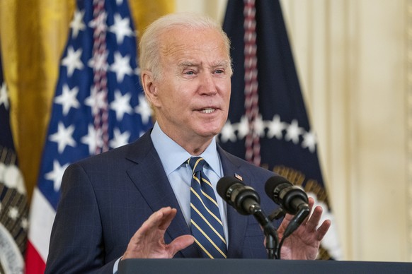 epa09626203 US President Joe Biden delivers remarks on how the Build Back Better Act will lower the costs of prescription drugs for millions of Americans during an event at the White House in Washingt ...