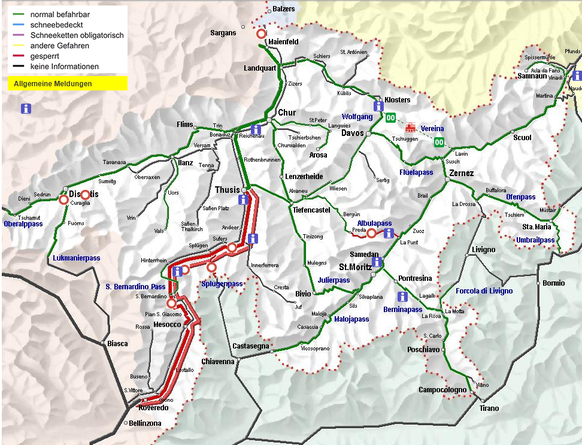 Die Strassen von Thusis nach Roveredo ist weiterhin in beiden Richtungen gesperrt.