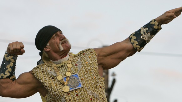 FILE - Actor Hulk Hogan poses on his float during the Krewe of Bacchus Mardi Gras parade in New Orlean, Feb. 3, 2008, the weekend before Fat Tuesday. (AP Photo/Alex Brandon, File)
Obit Hulk Hogan