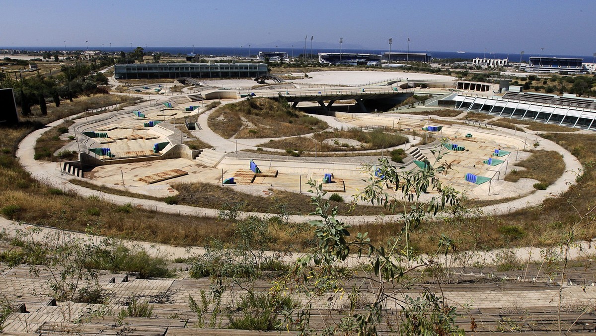 epa04351696 View of the abandoned slalom centre that hosted the canoeing and kayaking competitions of the 2004 Summer Olympic Games in Athens, Greece, 13 August 2014. Ten years after the opening cerem ...