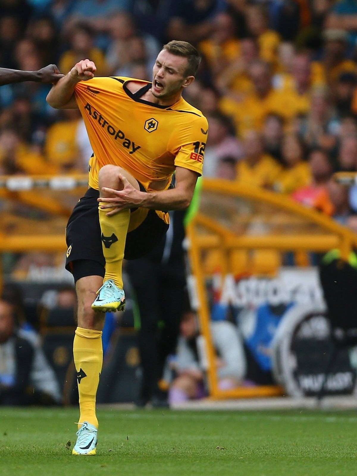 Mandatory Credit: Photo by Phil Oldham/Shutterstock 13360378u Southampton s Mohammed Salisu and Wolves Sasa Kalajdzic Wolverhampton Wanderers v Southampton, Premier League, Football, Molineux, Wolverh ...
