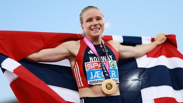 Norway's Henriette Jaeger celebrates winning the women's 400 meters final at the European Athletics Championships in Birmingham, England, Saturday, Aug. 15, 2026. (AP Photo/Morgan Harlow)
He ...