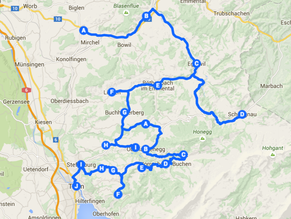 Die ungefähre Strecke der heutigen Etappe von Grosshöchstetten nach Thun.