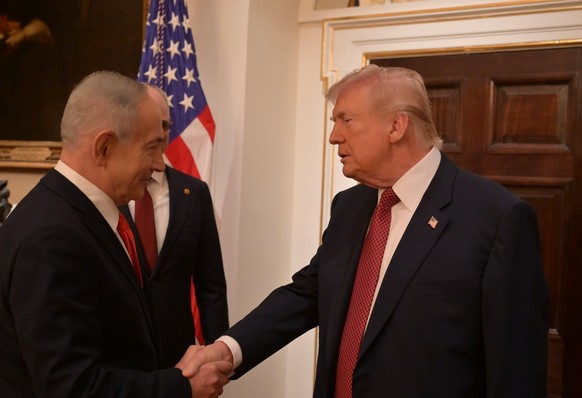 (260211) -- JERUSALEM, Feb. 11, 2026 (Xinhua) -- U.S. President Donald Trump (R) welcomes Israeli Prime Minister Benjamin Netanyahu at the White House in Washington, D.C., the United States, Feb. 11,  ...