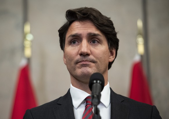 Prime Minister Justin Trudeau speaks during an announcement that Canadians Michael Spavor and Michael Kovrig have been released from detention in China, on Parliament Hill in Ottawa, on Friday, Sept.  ...