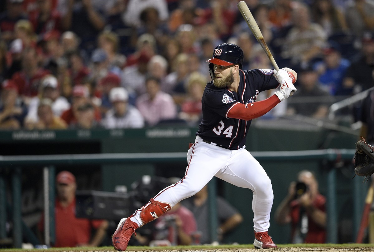 FILE - In this Sept. 21, 2018, file photo, Washington Nationals' Bryce Harper bats during a baseball game against the New York Mets, in Washington. A person familiar with the negotiations tells T ...
