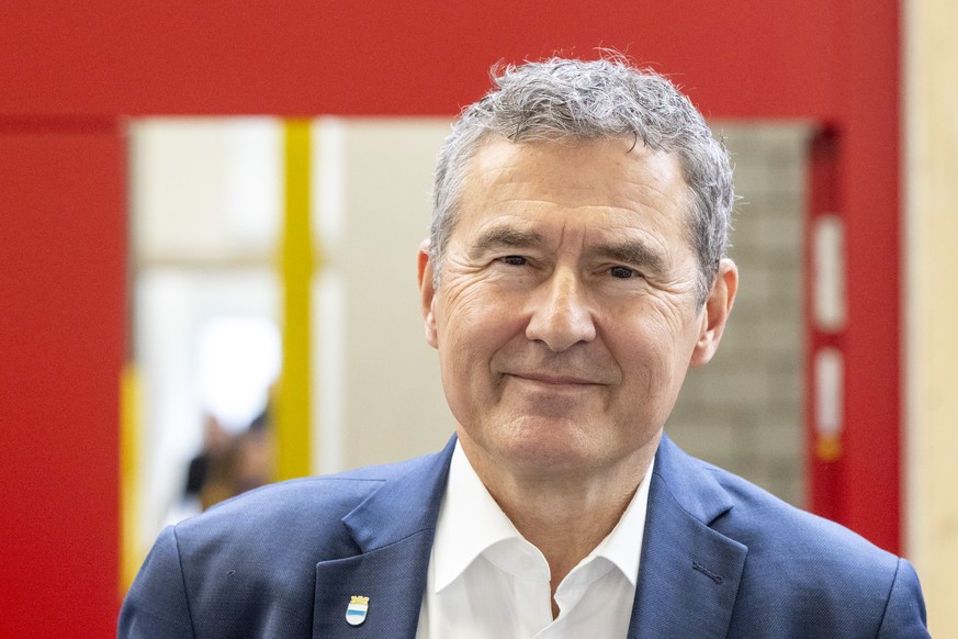 Der Stadtpraesident der Stadt Zug, Andre Wicki anlaesslich der Praesentation des Projekts ETH Lerning Factory Zug der EWTH Zuerich und der Stadt Zug am Montag, 16. Maerz 2026 in Zug. (KEYSTONE/Urs Flu ...