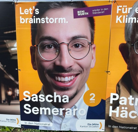 Wahlen 2023, Wahlkampfplakate: St.Galler Mitte-Kandidat Sascha Semeraro