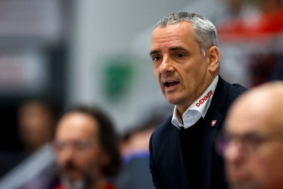 epa12927720 Switzerland's head coach Jan Cadieux reacts during the Fortuna Hockey Games 2026 match between Switzerland and Finland in Ceske Budejovice, Czech Republic, 02 May 2026. EPA/MARTIN DIV ...