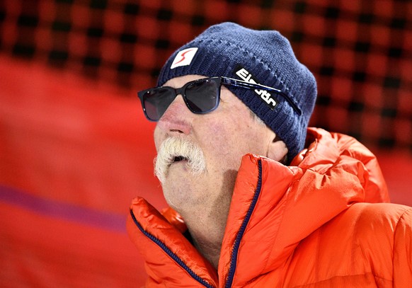 epa07373287 Father of Marcel Hirscher of Austria, Ferdinand Hirscher, reacts during the second run of the Men&#039;s Giant Slalom race at the 2019 FIS Alpine Skiing World Championships in Are, Sweden, ...