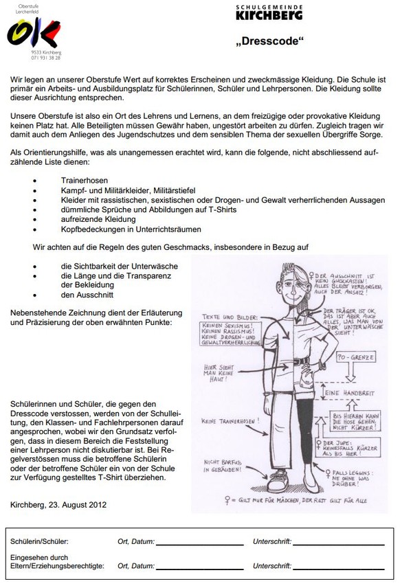 Der «Dresscode» der Oberstufe Lerchenfeld in Kirchberg, St. Gallen.