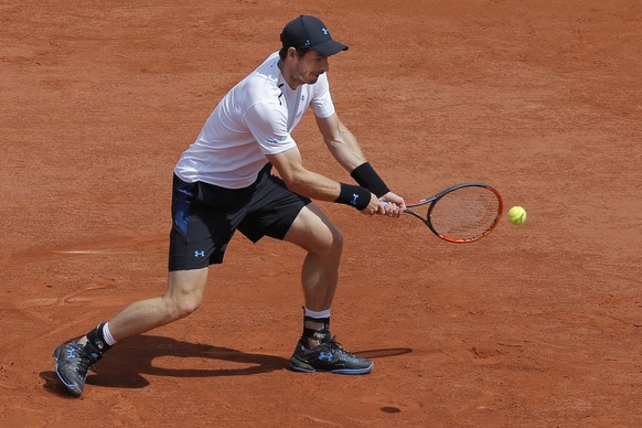 Britain&#039;s Andy Murray plays a shot against Russia Karen Khachanov during their fourth round match of the French Open tennis tournament at the Roland Garros stadium, in Paris, France. Monday, June ...