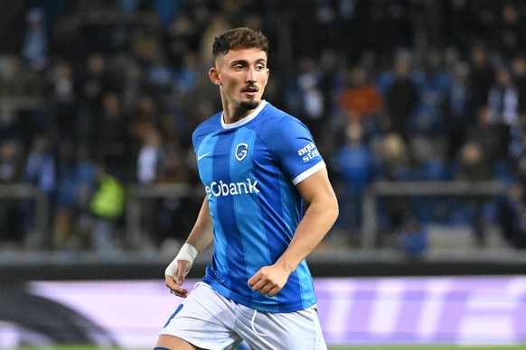 231026 KRC Genk vs Ferencvaros TC Andi Zeqiri of Genk pictured during a football game between KRC Genk and Ferencvaros TC on day 3 in Group F of the UEFA Conference League season 2023-2024 competition ...