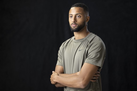 Portrait des Leichtathleten Timothe Mumenthaler, Sprinter, am Rand des Medientages von Swiss Athletics, am Mittwoch, 21. Mai 2025 in Bern. (KEYSTONE/Alessandro della Valle)