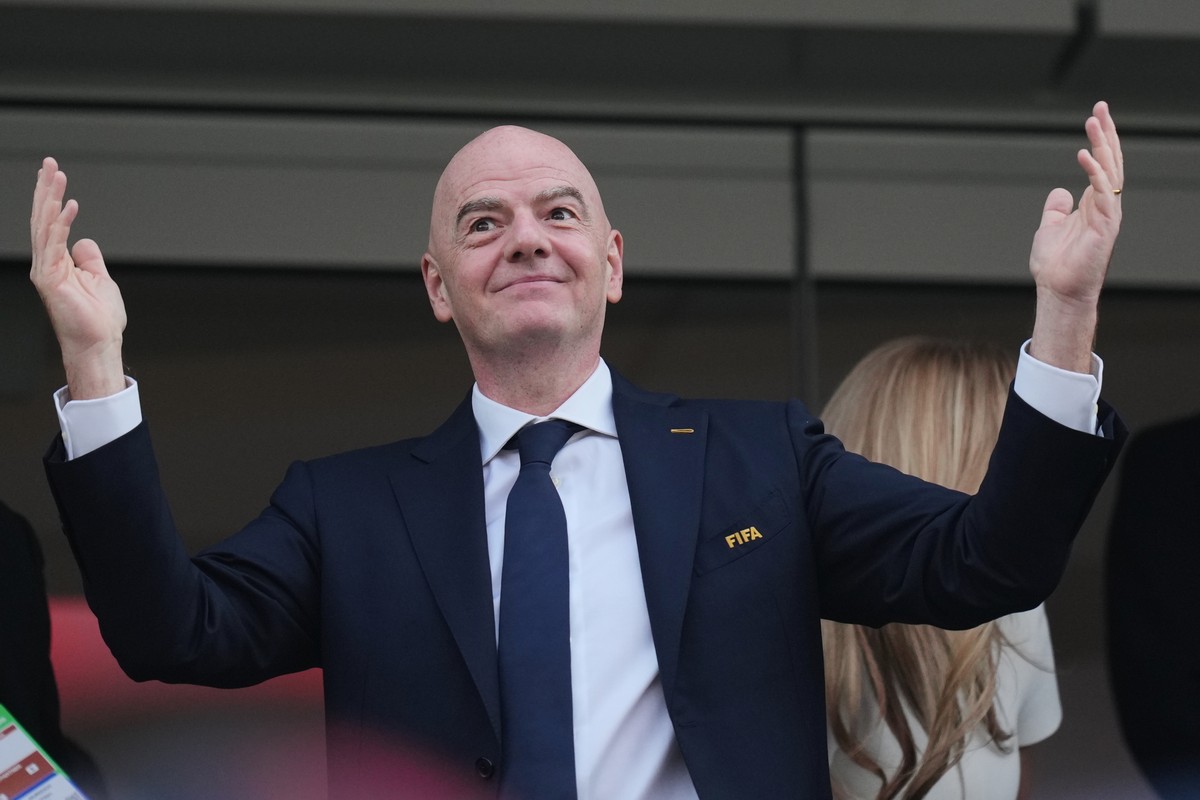 FIFA President Gianni Infantino attends the World Cup Group D soccer match between the United States and Paraguay in Inglewood, Calif., near Los Angeles, Friday, June 12, 2026. (AP Photo/Andre Penner) ...