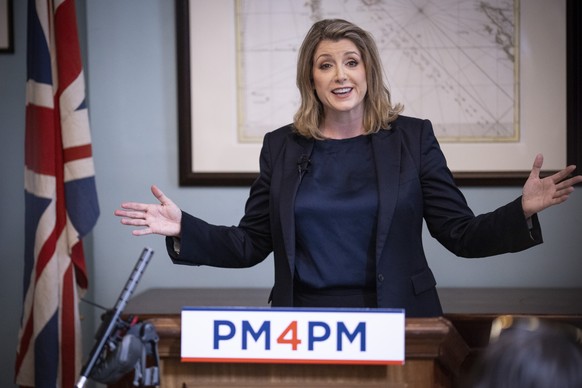 epa10068341 Former British Government Minister Penny Mordaunt at the Cinnamon Club as she launches her campaign for the leadership of the Conservative Party in London, Britain, 13 July 2022. The eight ...